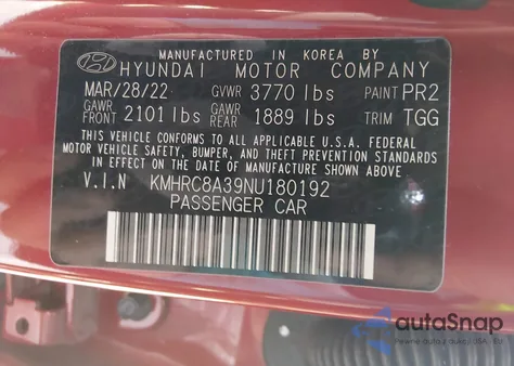 2022 Hyundai Venue Sel из США, поврежденный, VIN KMHRC8A39NU180192